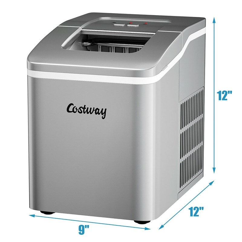 Pemberly Row Portable Ice Maker Machine Self-cleaning w/ Scoop Silver Plastic