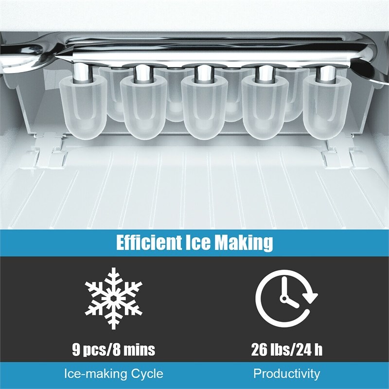 Pemberly Row Portable Ice Maker Machine Self-cleaning w/ Scoop Silver Plastic