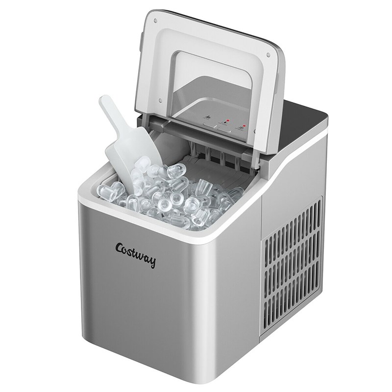 Pemberly Row Portable Ice Maker Machine Self-cleaning w/ Scoop Silver Plastic