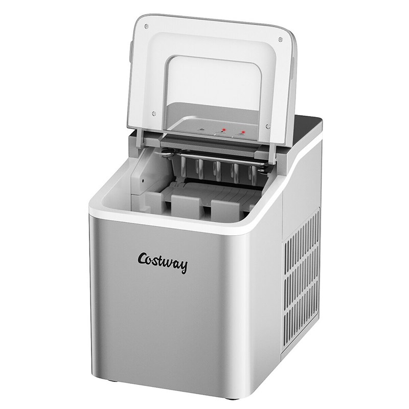 Pemberly Row Portable Ice Maker Machine Self-cleaning w/ Scoop Silver Plastic