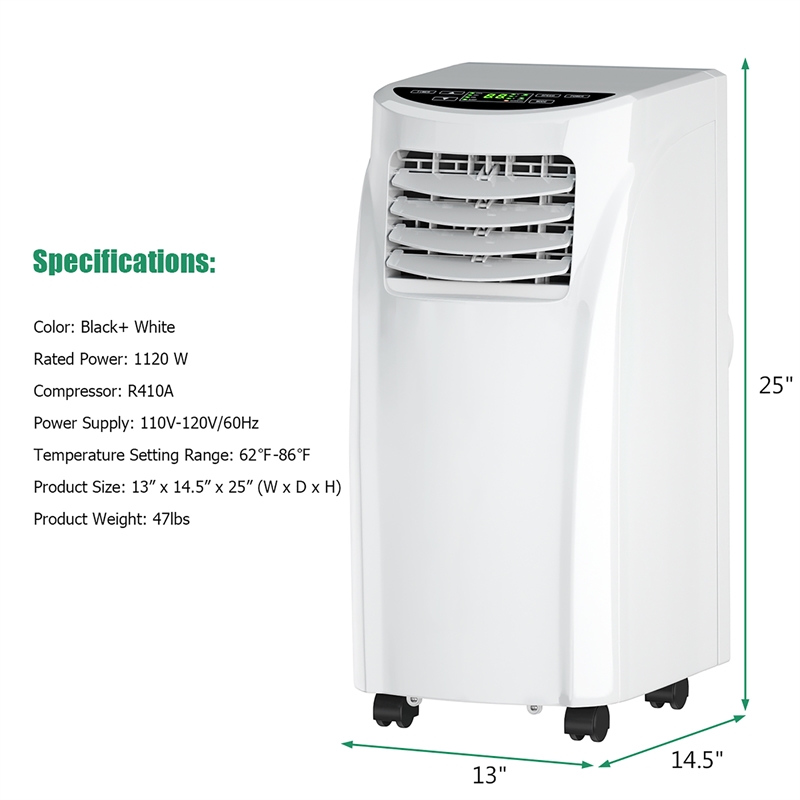 Pemberly Row 8000 BTU Air Conditioner & Dehumidifier Remote w/ Window Kit White