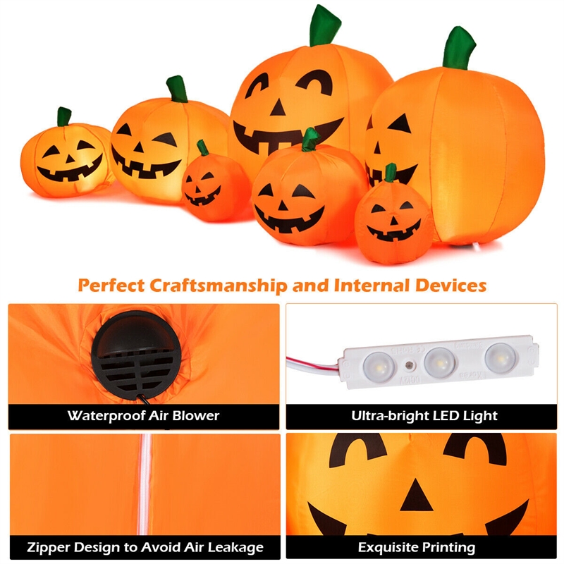 Pemberly Row 7.5' Halloween Inflatable 7 Pumpkins Patch W/LED Light in Orange
