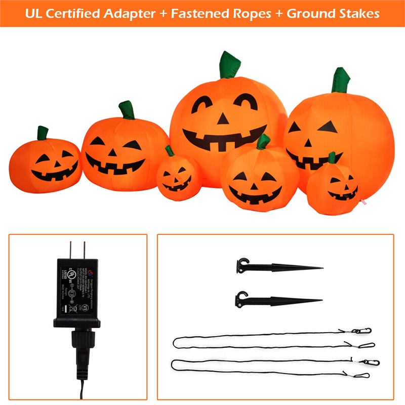 Pemberly Row 7.5' Halloween Inflatable 7 Pumpkins Patch W/LED Light in Orange
