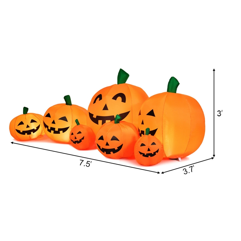 Pemberly Row 7.5' Halloween Inflatable 7 Pumpkins Patch W/LED Light in Orange