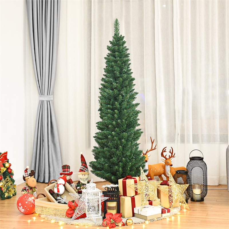 Pemberly Row 5Ft PVC Artificial Pencil Christmas Tree Slim Stand Green