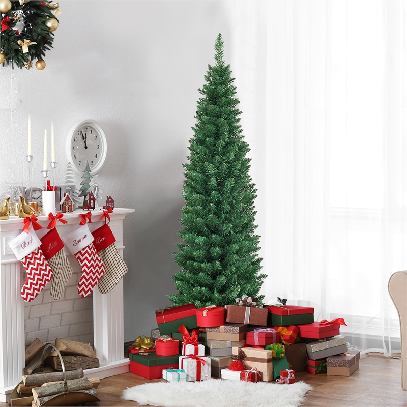 Pemberly Row 5Ft PVC Artificial Pencil Christmas Tree Slim Stand Green