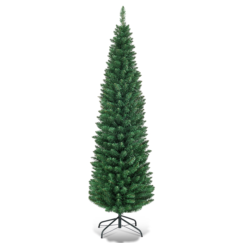 Pemberly Row 5Ft PVC Artificial Pencil Christmas Tree Slim Stand Green