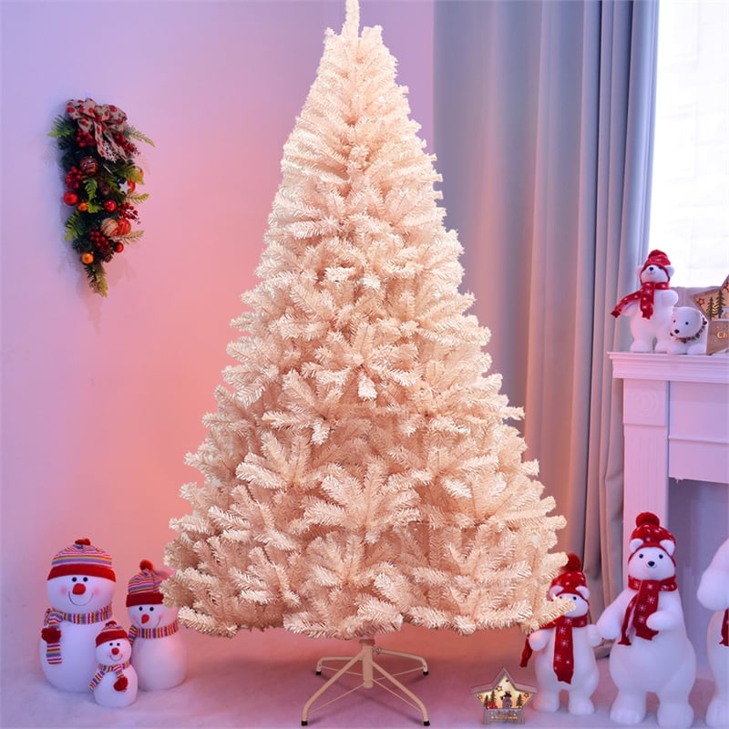 Pemberly Row 7ft Artificial Christmas Tree Hinged Full Fir Tree Metal Stand Pink