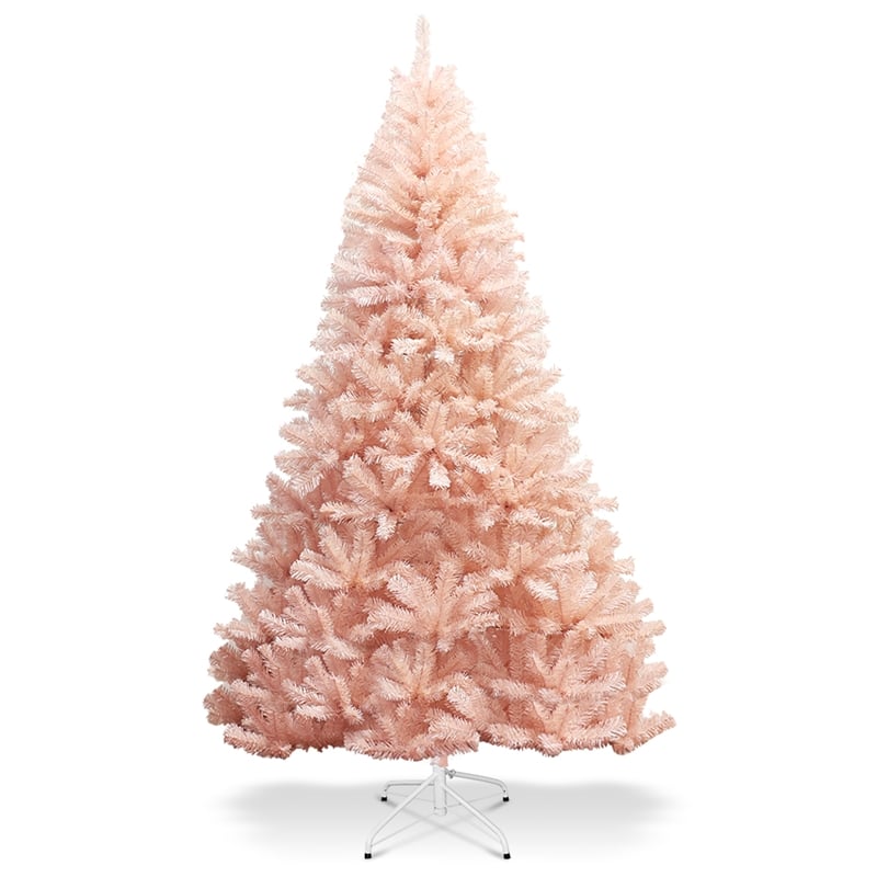 Pemberly Row 7ft Artificial Christmas Tree Hinged Full Fir Tree Metal Stand Pink