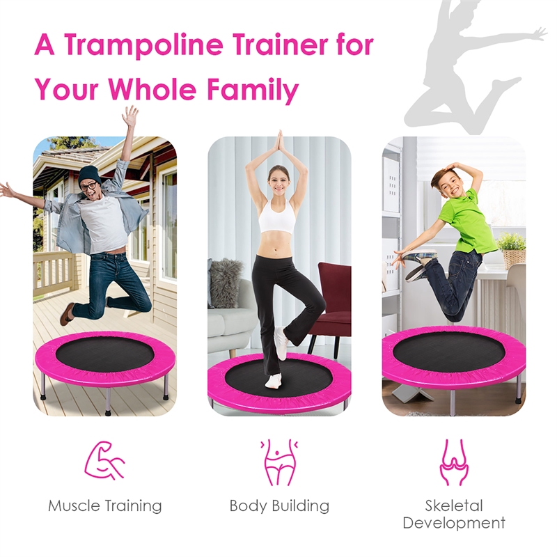 Pemberly Row Rebounder Trampoline Adults & Kids Exercise Workout w/Padding Pink