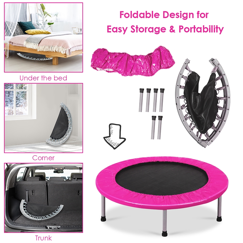 Pemberly Row Rebounder Trampoline Adults & Kids Exercise Workout w/Padding Pink
