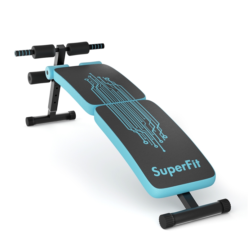 Pemberly Row Folding Weight Bench Sit-up Board Curved Bench Blue Leather