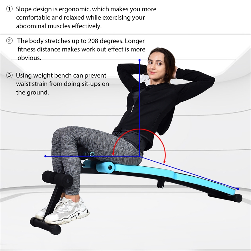 Pemberly Row Folding Weight Bench Sit-up Board Curved Bench Blue Leather