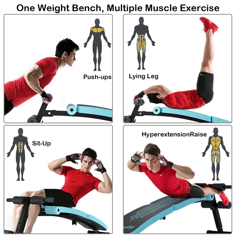 Pemberly Row Folding Weight Bench Sit-up Board Curved Bench Blue Leather