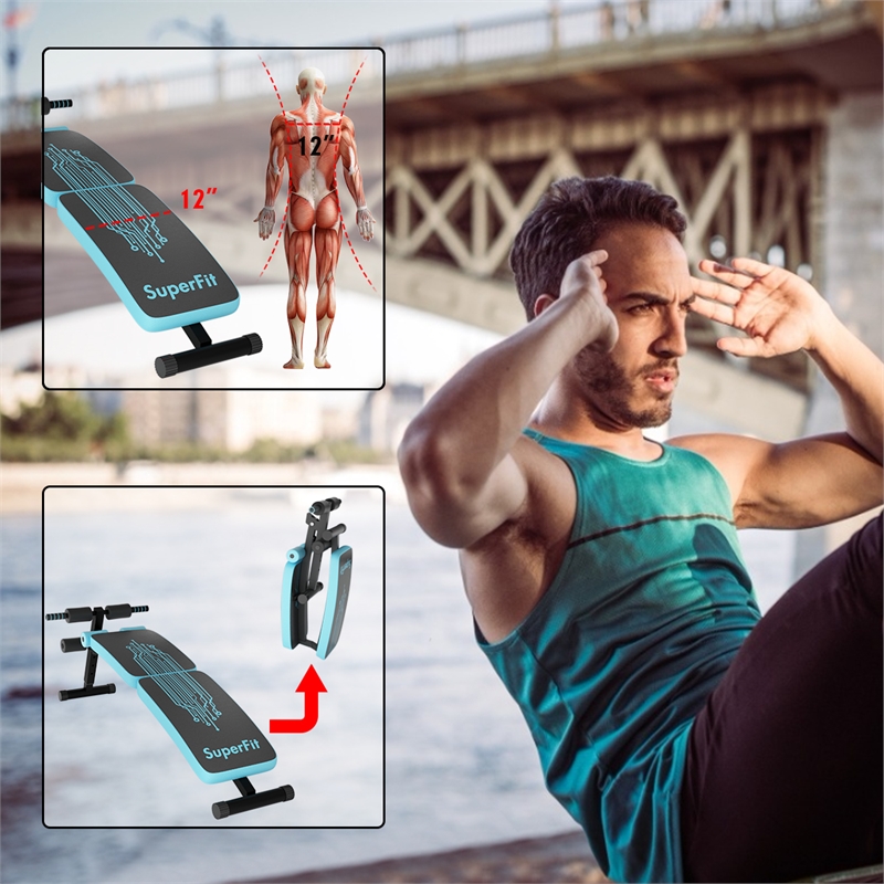 Pemberly Row Folding Weight Bench Sit-up Board Curved Bench Blue Leather