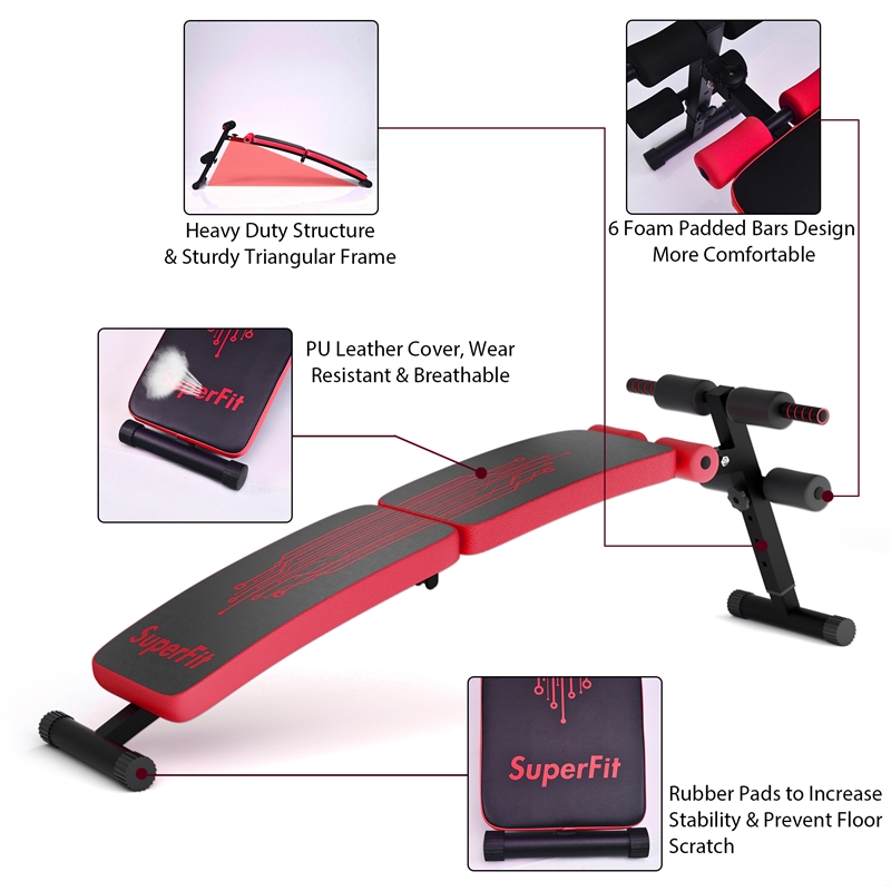 Pemberly Row Folding Weight Bench Sit-up Board Curved Bench Red Leather
