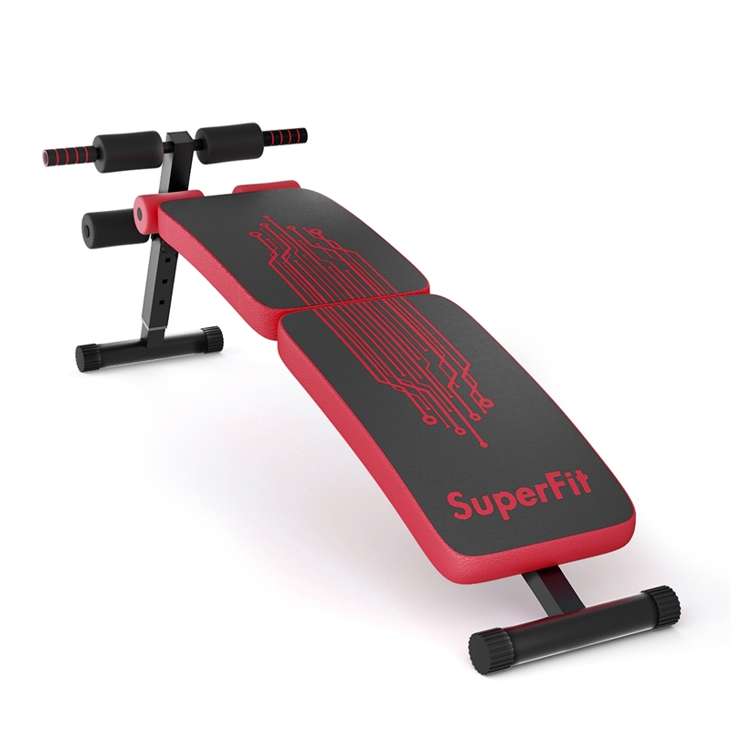 Pemberly Row Folding Weight Bench Sit-up Board Curved Bench Red Leather