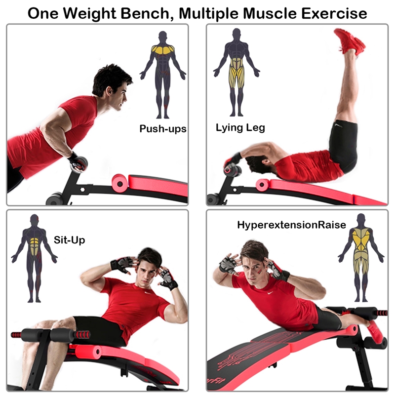 Pemberly Row Folding Weight Bench Sit-up Board Curved Bench Red Leather
