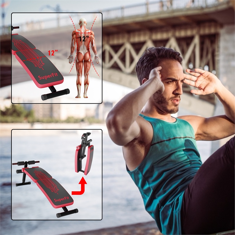Pemberly Row Folding Weight Bench Sit-up Board Curved Bench Red Leather