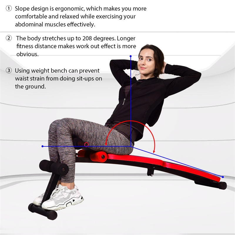 Pemberly Row Folding Weight Bench Sit-up Board Curved Bench Red Leather