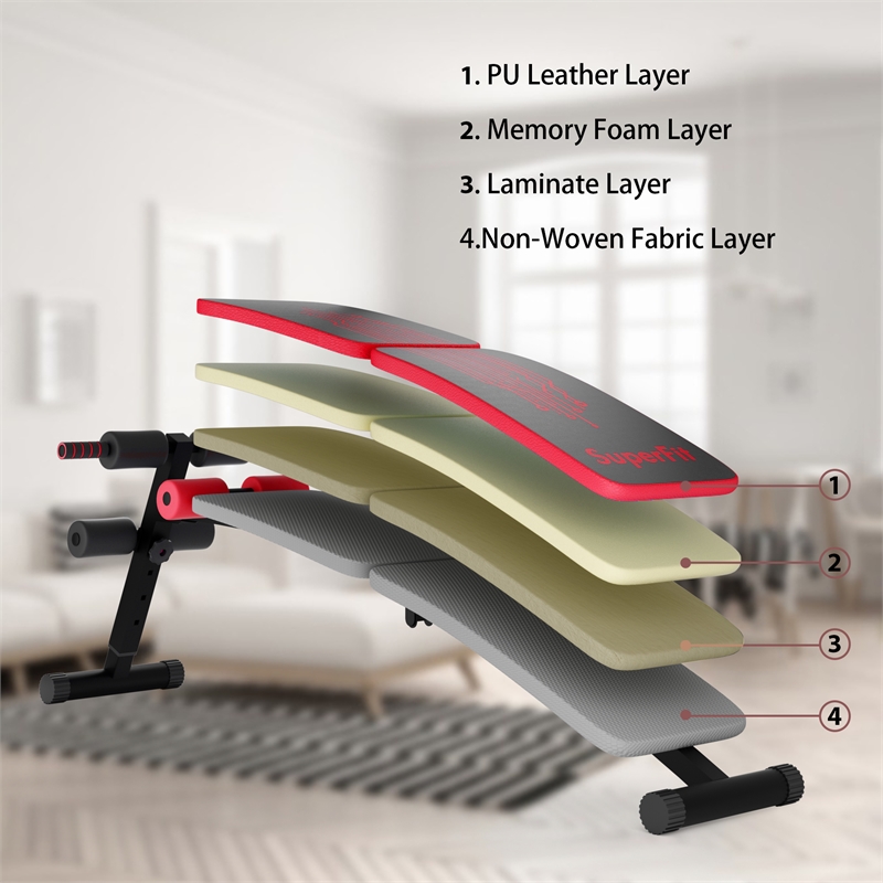 Pemberly Row Folding Weight Bench Sit-up Board Curved Bench Red Leather