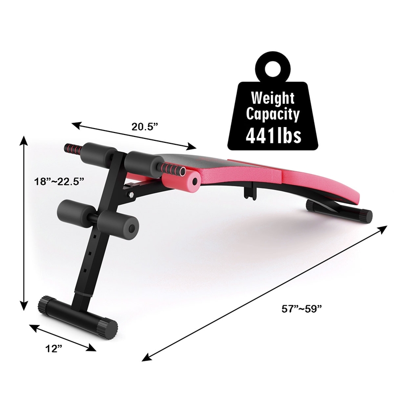 Pemberly Row Folding Weight Bench Sit-up Board Curved Bench Red Leather