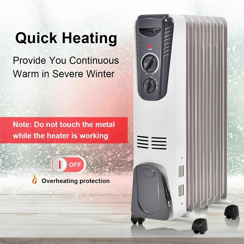 Pemberly Row 1500W Electric Oil Filled Radiator Space Heater Thermostat Room