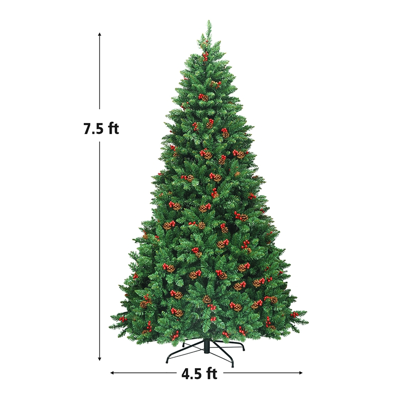 Pemberly Row Pre-lit Christmas Tree w/ Pine Cones Red Berries & 550 LED Green