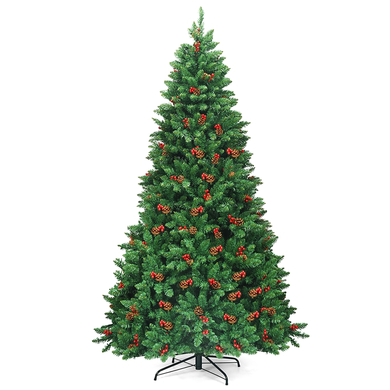 Pemberly Row Pre-lit Christmas Tree w/ Pine Cones Red Berries & 550 LED Green