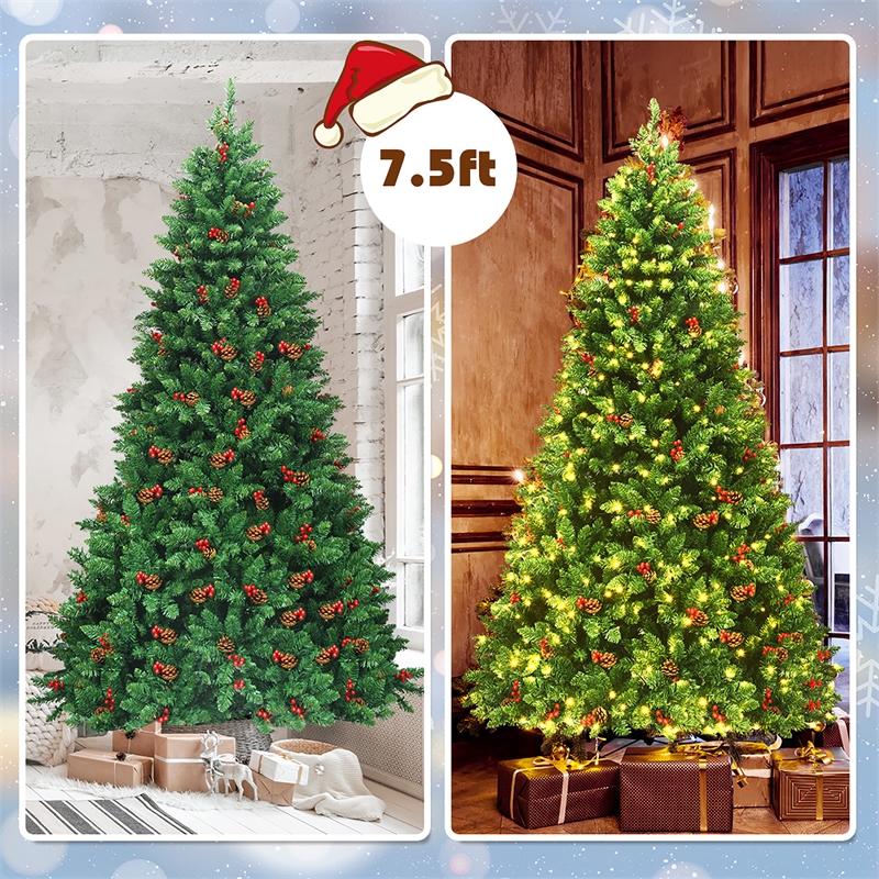 Pemberly Row Pre-lit Christmas Tree w/ Pine Cones Red Berries & 550 LED Green