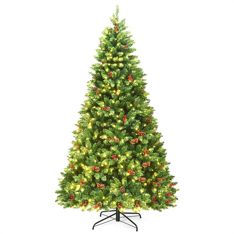 Pemberly Row Pre-lit Christmas Tree w/ Pine Cones Red Berries & 550 LED Green