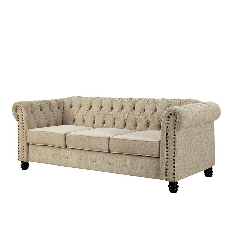 Pemberly Row Linen Fabric Sofa & Loveseat Living Room Furniture Set - Beige