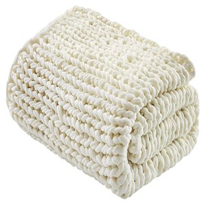 Pemberly Row Farmhouse Acrylic Fabric Chunky Double Knit Throw in Ivory