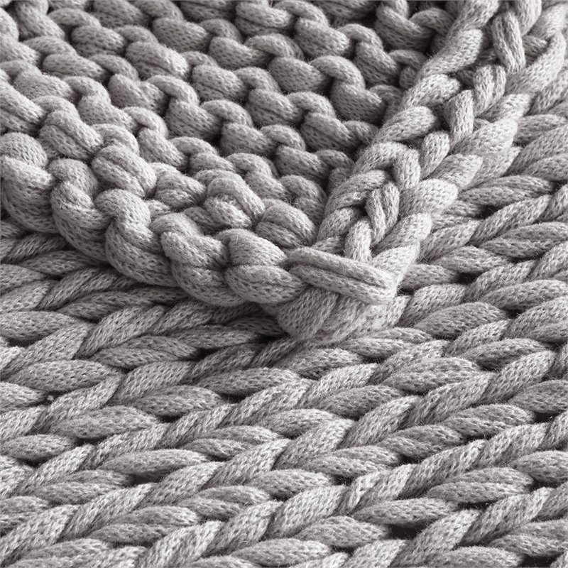 Pemberly Row Farmhouse Acrylic Fabric Chunky Double Knit Throw in Gray