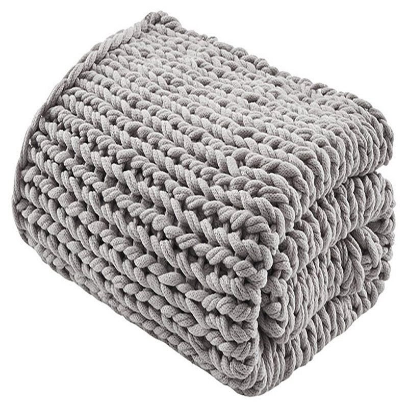 Pemberly Row Farmhouse Acrylic Fabric Chunky Double Knit Throw in Gray