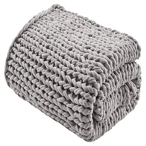 Pemberly Row Farmhouse Acrylic Fabric Chunky Double Knit Throw in Gray