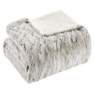 Pemberly Row Contemporary Faux Tip Dyed Brushed Long Fur Throw in Brown