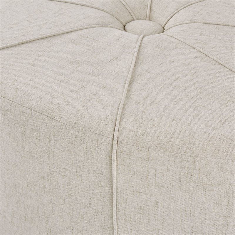 Pemberly Row Contemporary Oval Fabric and Solid Wood Ottoman in Cream