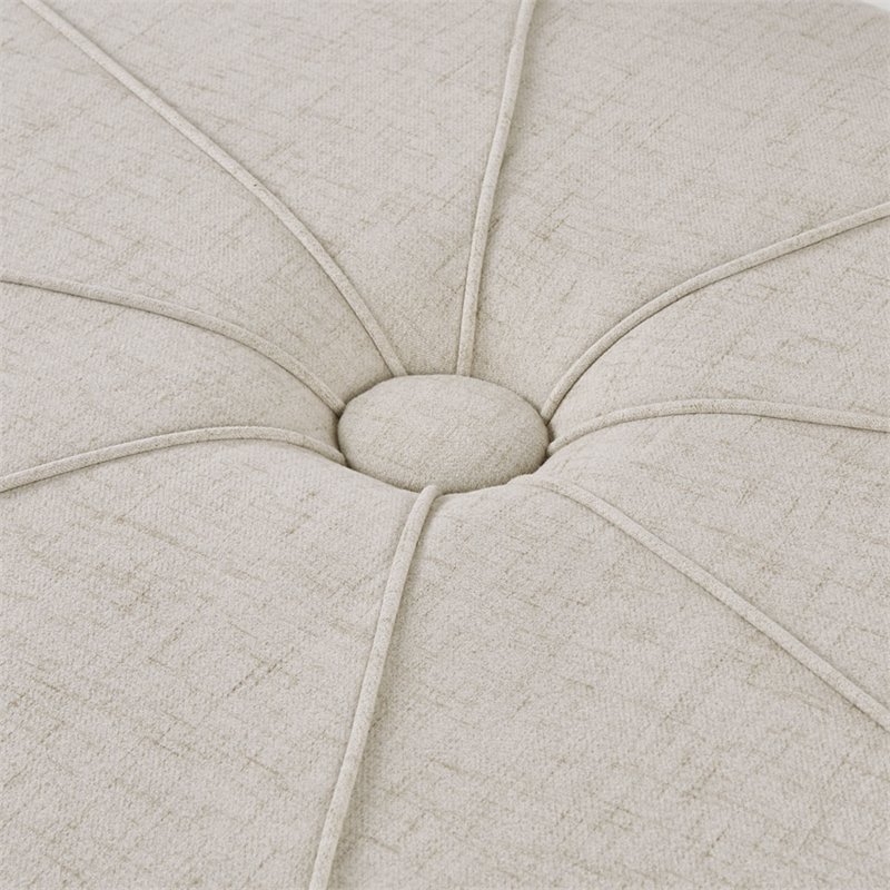 Pemberly Row Contemporary Oval Fabric and Solid Wood Ottoman in Cream