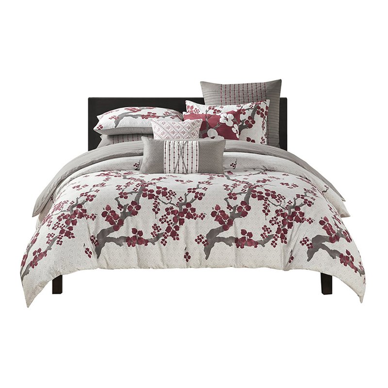 Pemberly Row Cherry Blossom 3-Pc Cotton Comforter Mini Set in Multi-Color