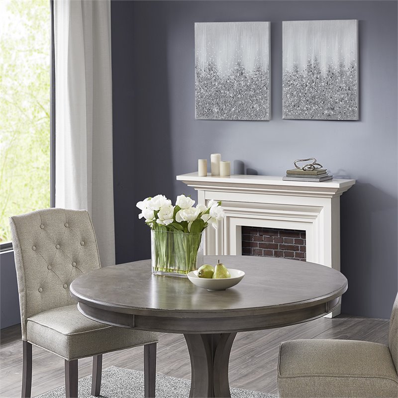 Pemberly Row Wood Glimmer Hand Embellished Canvas Set in Silver (Set of 2)
