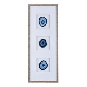 Pemberly Row Modern Real Stone Framed Graphic (4&quot Agate) in Blue Finish