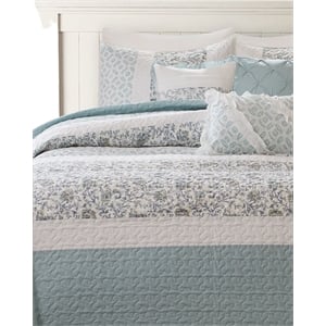 Pemberley Row Cotton Blue Coverlet Set Reversible 90&quotx90&quot Unassembled