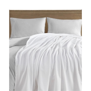 Pemberly Row Contemporary Cotton Blanket with 1&quot Self Hem in White