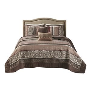 Pemberly Row 5-Piece Polyester Cotton Faux Silk Bedspread Set - Brown