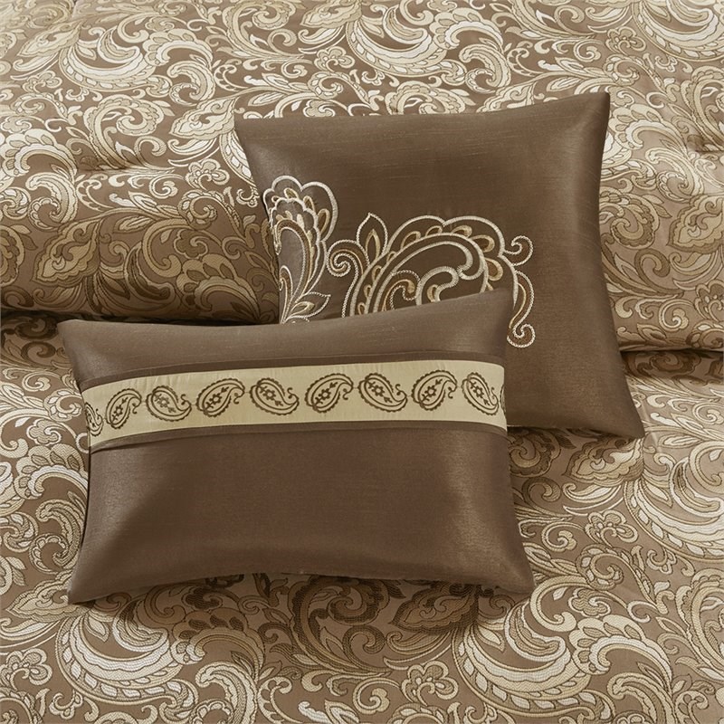 Pemberly Row Contemporary 24-Piece Polyester Comforter Set in Brown