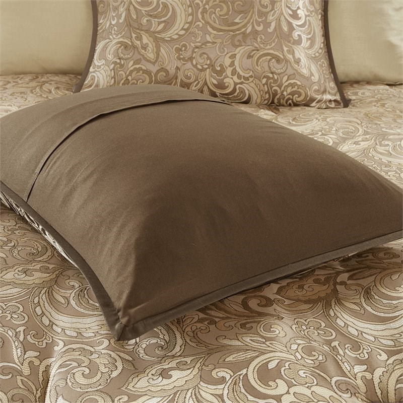 Pemberly Row Contemporary 24-Piece Polyester Comforter Set in Brown