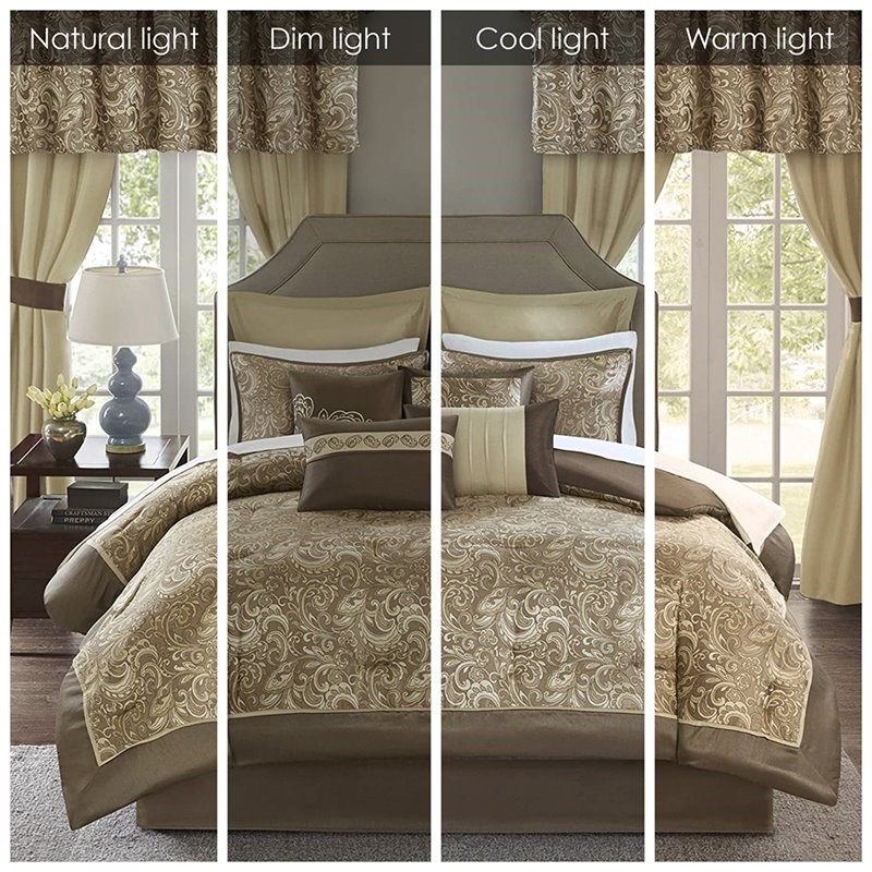 Pemberly Row Contemporary 24-Piece Polyester Comforter Set in Brown