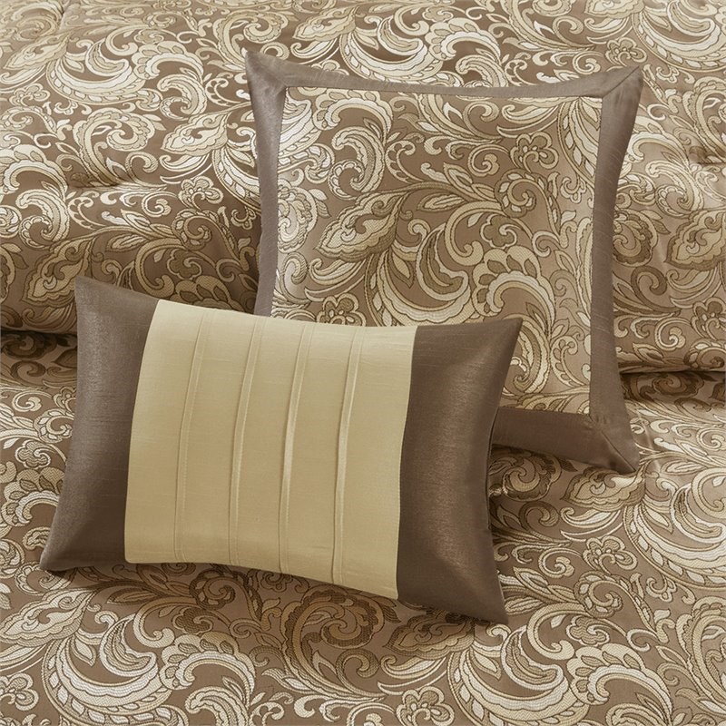 Pemberly Row Contemporary 24-Piece Polyester Comforter Set in Brown