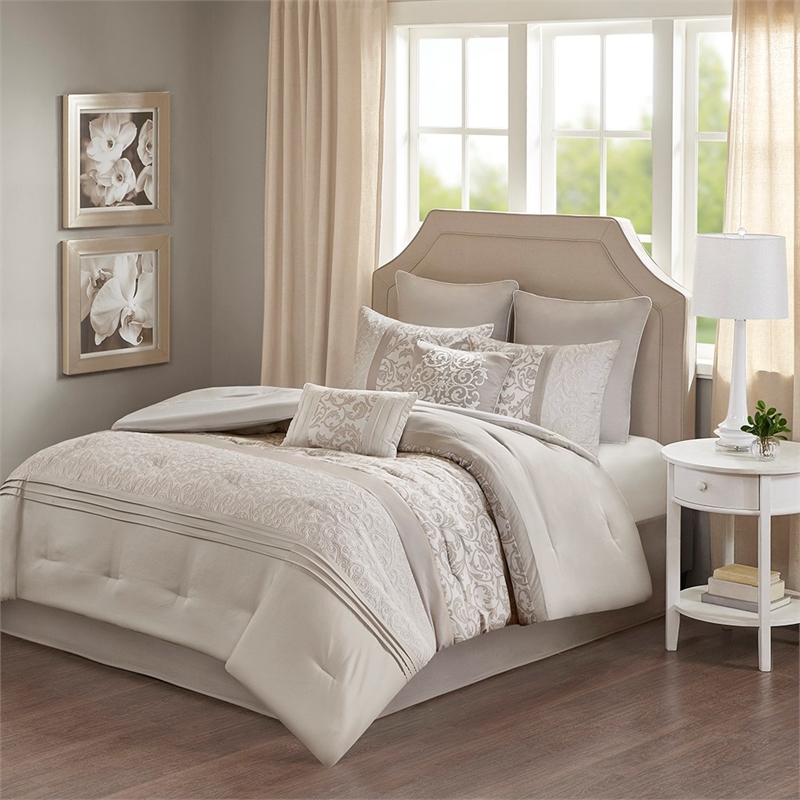 Pemberly Row 8-Piece Fabric Comforter Set with Quilting in Gray